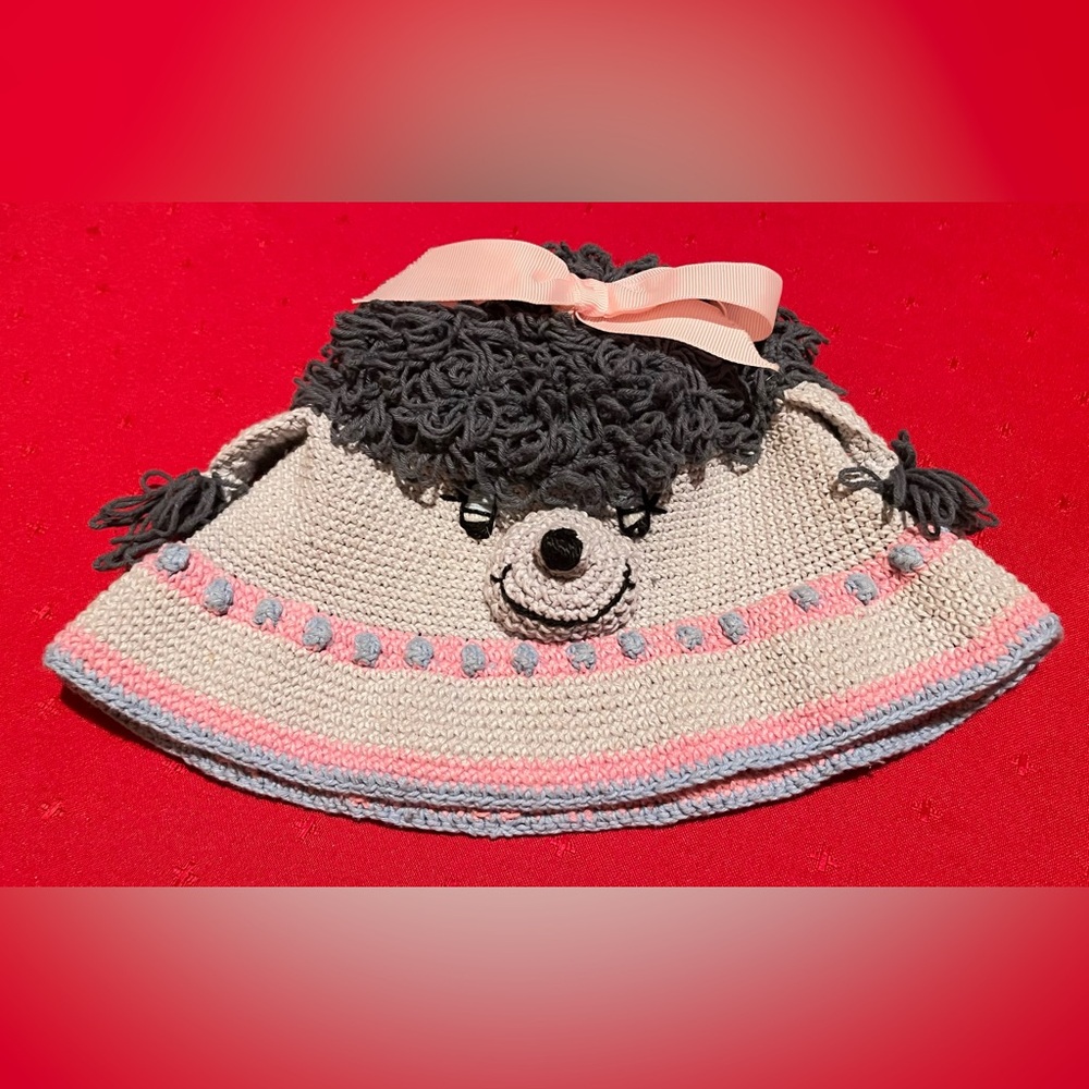 Adorable Crochet Kids Hat with Bow - Gray and Pink